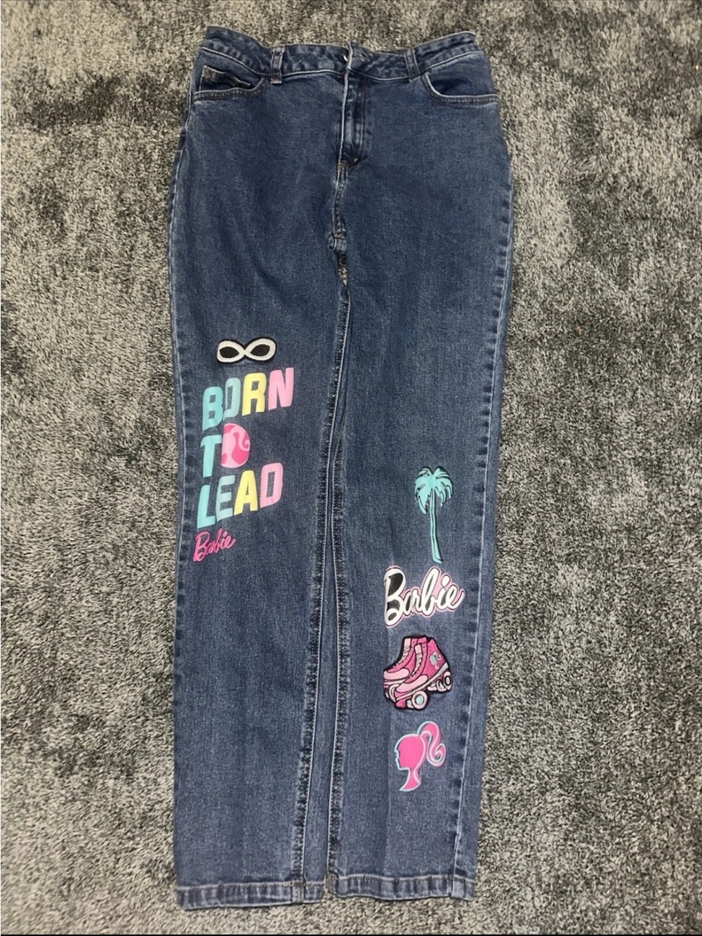 Barbie Girls Born To Lead Graphic Patch Slim Straight Jeans Blue Size 16